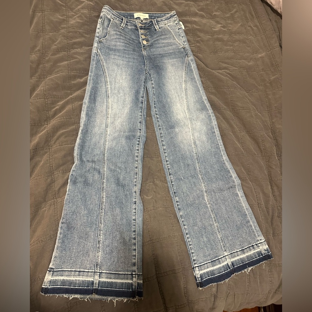 Risen Jeans Stylish Blue high waisted Wide-Leg Women Jeans